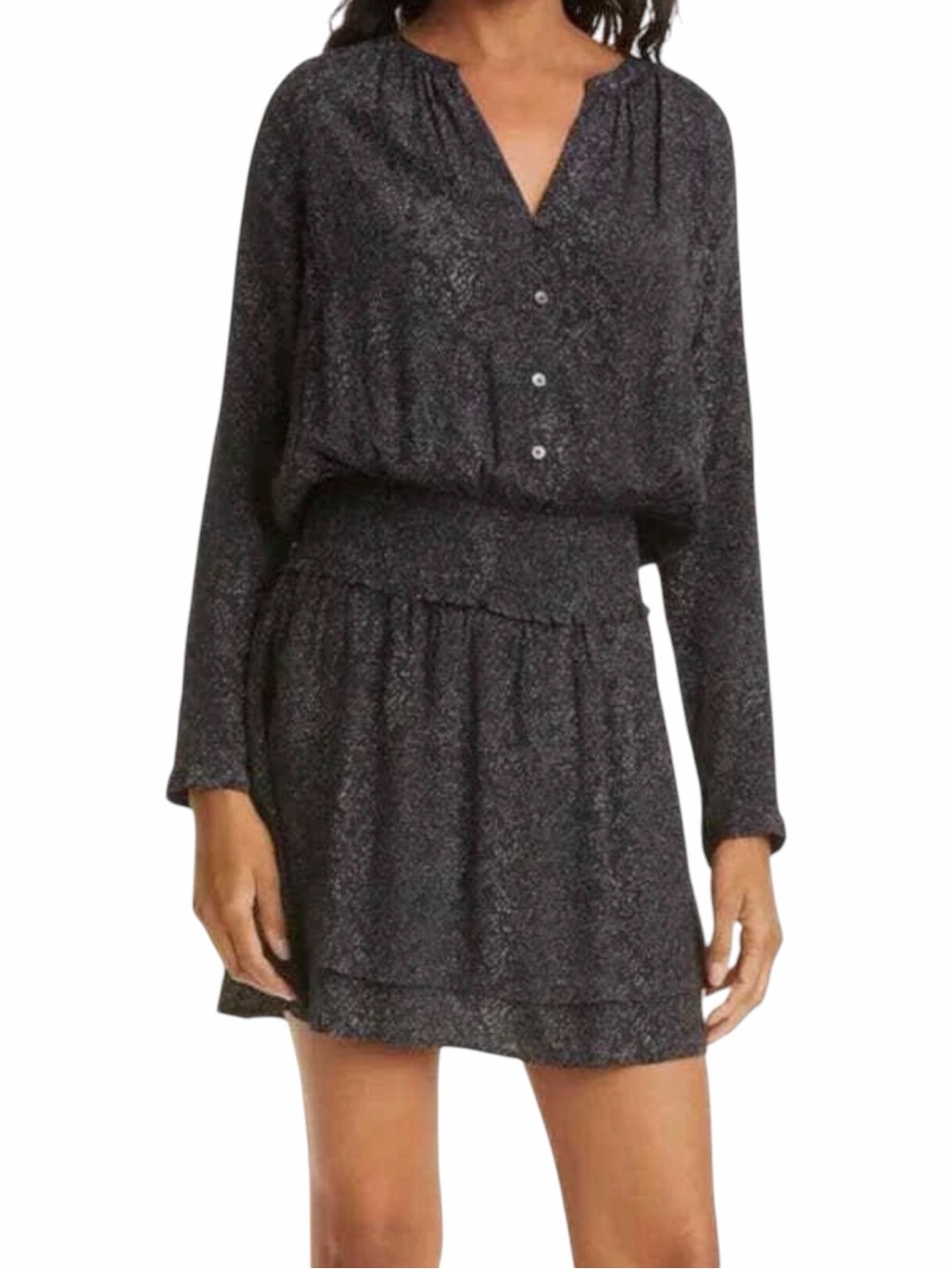 Rails Jasmine Charcoal Textured Animal Print Long Sleeve Mini Dress Size Small